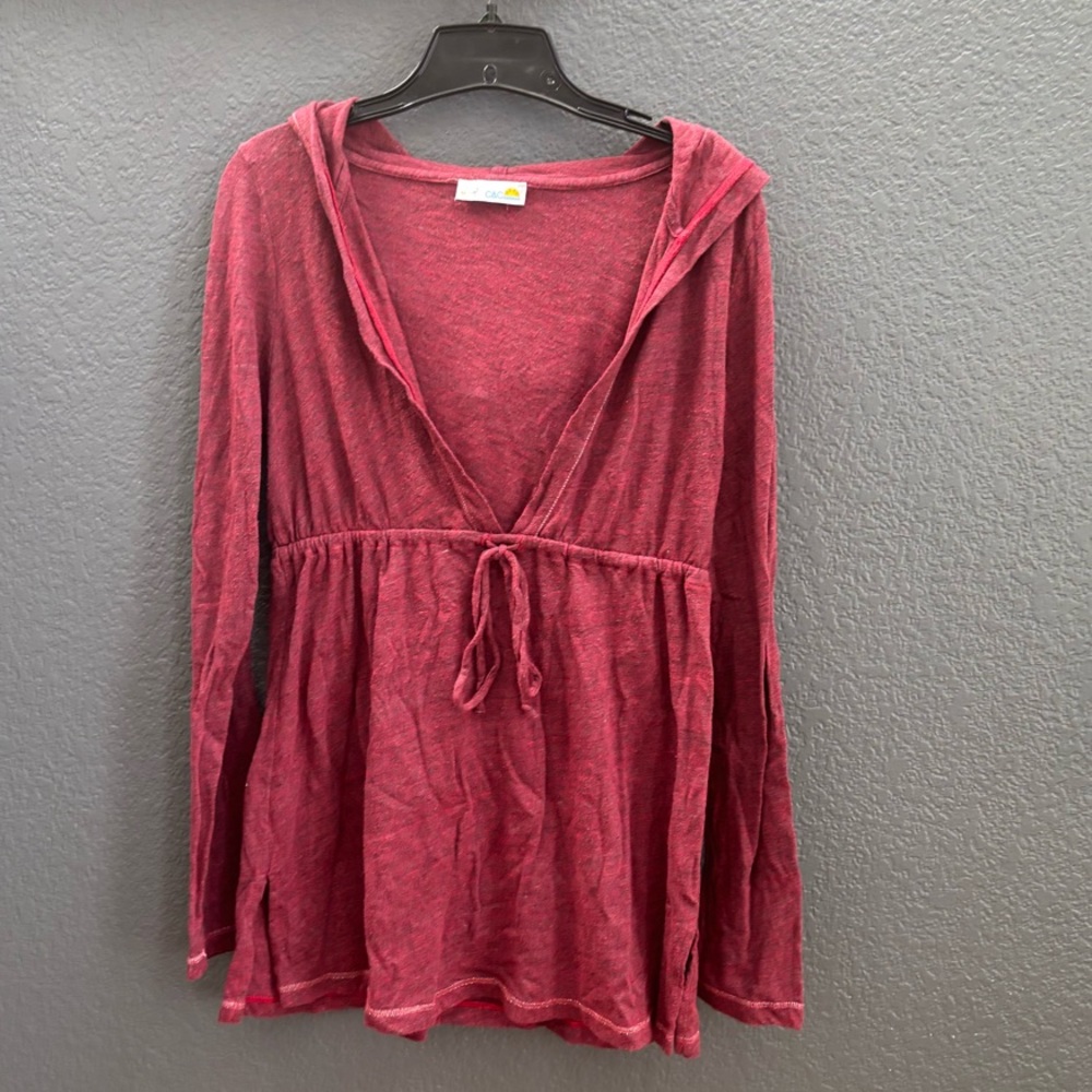 🍒 C&C California Hooded long-sleeve v-neck pullover, drawstring high waist